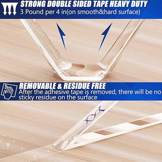Double Sided Tape Heavy Duty, Clear Wall Mounting Tape, Picture Hanging Adhesive Strips Removable, Strong Poster Glue Adhesive Tape, Nano Tape Sticky Tack for Carpet, Hangers, Frame, 2 Pack Extra Wide