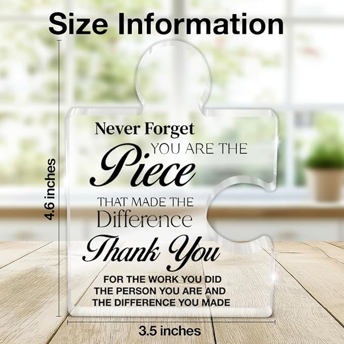 Thank You Appreciation Gifts for Coworkers, Retirement Goodbye Gift for Coworkers Colleagues Employees, Never Forget You Are the Piece That Made the Difference Acrylic Puzzle Piece Plaque Office Decor
