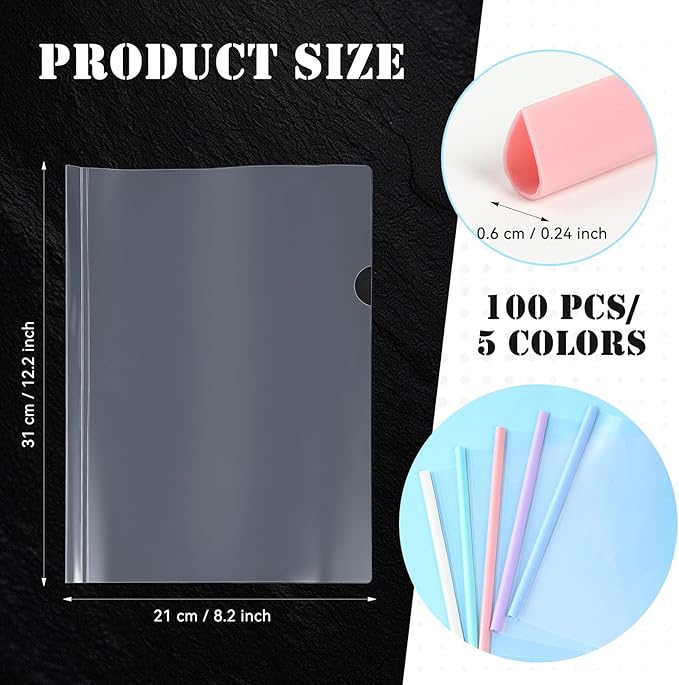 100 Pcs Clear Report Cover with Sliding Bar 50 Sheet Capacity Presentation Binder Transparent Resume Folder Plastic Folder for File Report School Office(Elegant Color,Water Drop)