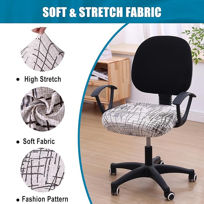 Smiry Printed Office Computer Chair Seat Covers, Stretch Fit Universal Desk Rotating Chair Cover Washable Removable Seat Cushion Protectors - Brown and White
