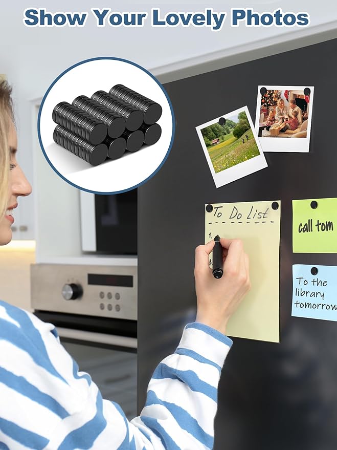 SMARTAKE 80 Pcs Refrigerator Magnets, Small Round Fridge Magnets, Multi-Use Premium Neodymium Office Magnets for Fridge, Whiteboard, Billboard in Home, Kitchen, Office and School (Black)