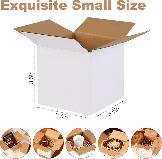 Shipping Boxes,3.5x3.5x3.5 inches 6 PCS Small Shipping Boxes,White Corrugated Cardboard Boxes for Packing, Mailing, Moving,Gifts & Storage,Heavy-Duty