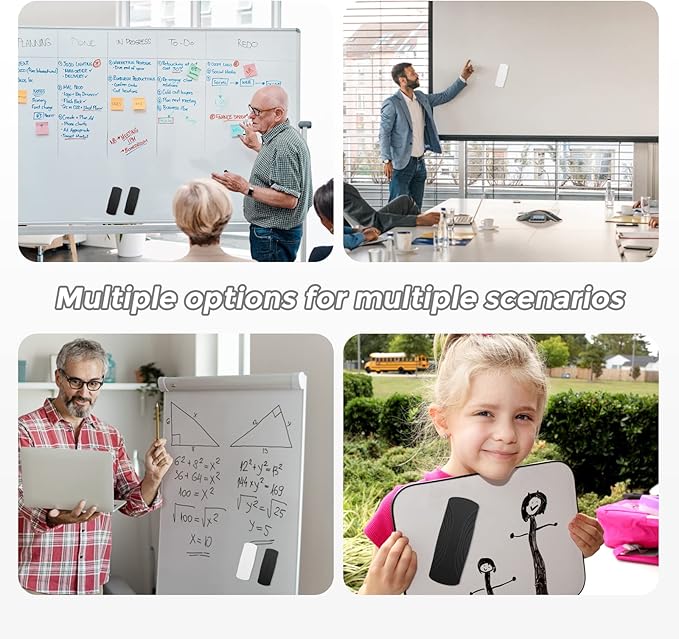 Ddaowanx Whiteboard Eraser, Magnetic Dry Erase Eraser, Glass Board Eraser,School and Office Supplies (4 Pack/2 Black+2 White)