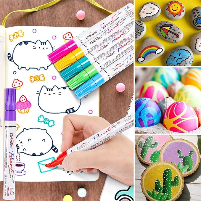 Paint Marker Pens - 48 Colors Permanent Oil Based Paint Markers, Medium Tip, Quick Dry and Waterproof Assorted Color Marker for Metal, Wood, Plastic, Rock Painting, Stone, Canvas, Glass, Ceramics