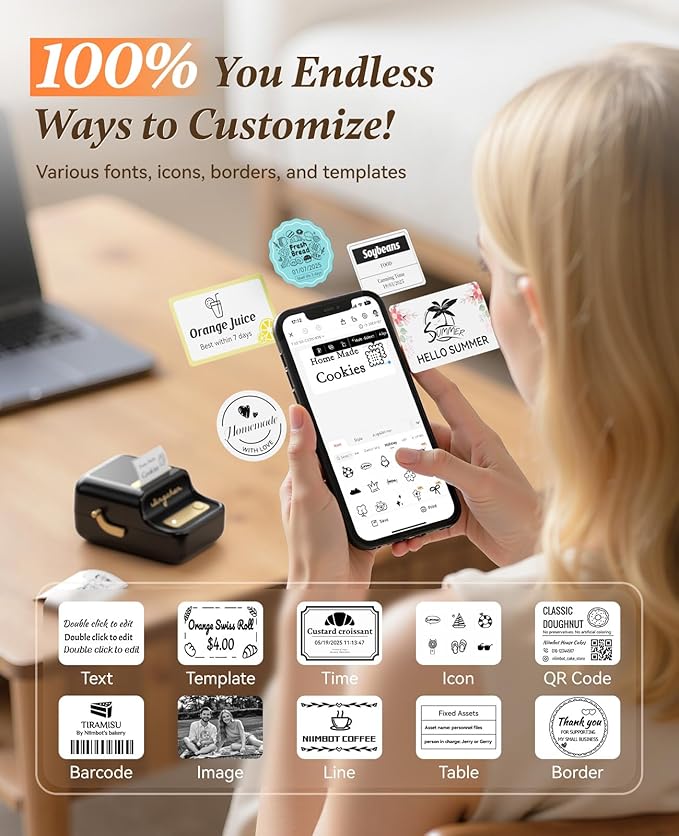 NIIMBOT B21 Inkless Label Maker, Portable Thermal Label Printer for Clothing, Address, Business, Compatible with iOS & Android, with 1 Pack 50x30mm White Label, Black