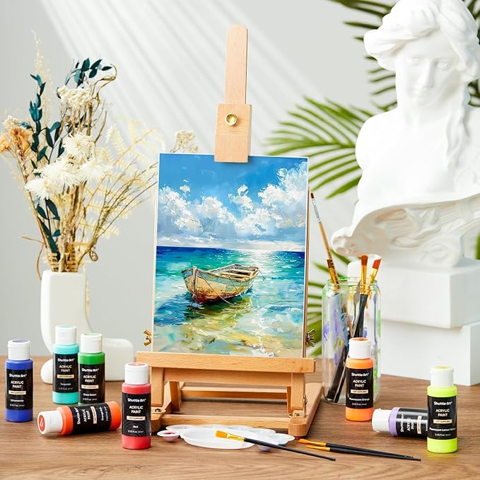 Shuttle Art Acrylic Paint, 42 Colors Acrylic Paint Set with 12 Brushes, 2oz/60ml Bottles, Rich Pigmented, Water Proof, Premium Paints for Artists, Beginners and Kids on Canvas Rocks Wood Ceramic