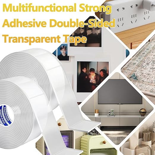 Heavy Duty Double Sided Nano Tape, 2Roll,1.18inx9.84F, Waterproof, Strong Adhesion, Clear, High Strength, No Residue Removability for Hanging, Wall Mounting, Home Decor, Adhesive for Shower