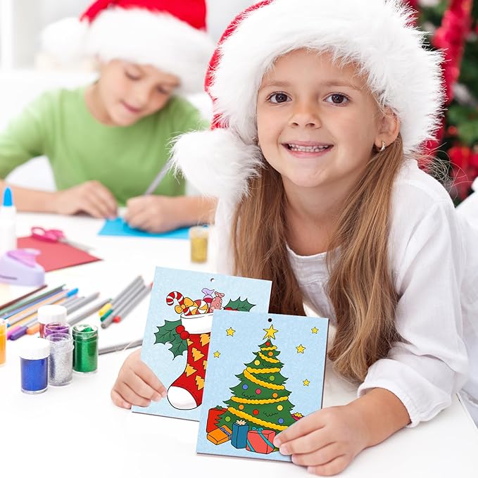 COCHIE 10 Pieces Large Christmas Unfinished Wood Crafts to Paint for Adults and Kids, Bulk Winter Predrilled Wooden Ornaments for Painting, Xmas Tree Truck Paintable Wood Slices Craft Supplies