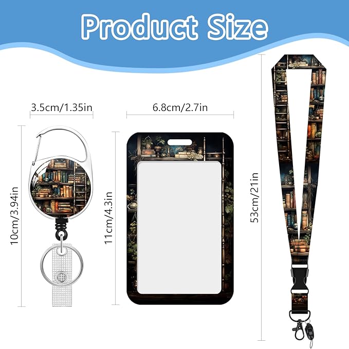 Lanyards for Id Holder, Bookshelf ID Badge Holder with Retractable Lanyard, ID Holder with Badge Reel Clips, Name Tag ID Card Holder Teacher Women Doctor Office Gift