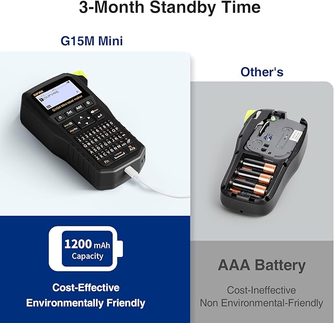 SUPVAN G15M Mini Portable Label Maker Machine with 4 Tapes, Rechargeable 1200mAh Battery Thermal Transfer Printer, Compatible with Multi-Type Label, Home, Garage, Office & Outdoor