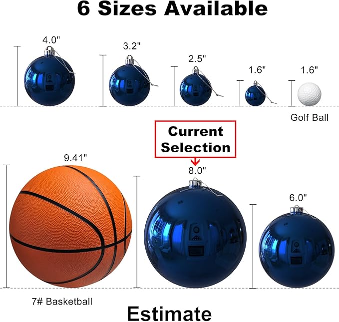 Navy Blue 8.0" Christmas Balls Ornaments - Extra Large Christmas Tree Decoration Shatterproof Hanging Shiny Balls for Birthday Holiday Wedding Decorations Set of 2pcs