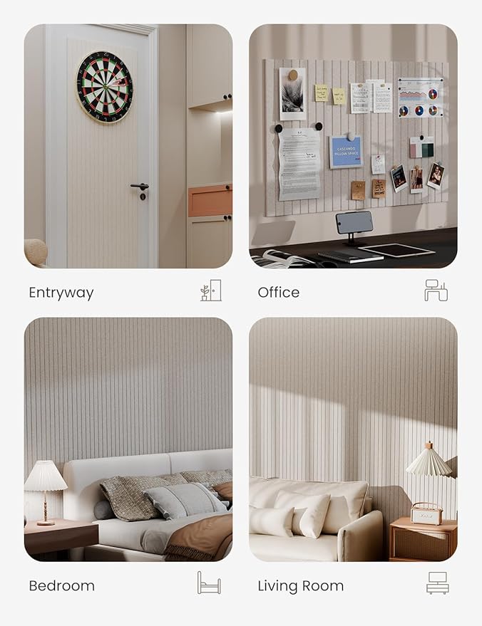 Bumusty Large Cork Board Alternative-36 x24 Felt Bulletin Board Tiles, with 30 Pushpins, 40 Adhesive Tabs, 6-Pack Slat Wall Paneling, Cork Boards for Office Push Pin Board Felt Board-Oatmeal