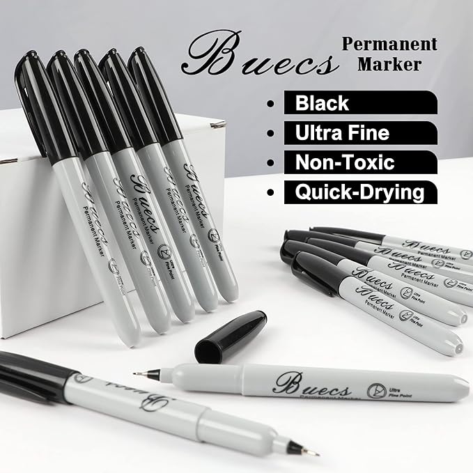 Permanent Markers, 60 Count Ultra Fine Point Black Permanent Markers, Works on paper, Plastic, Stone, Glass, Metal
