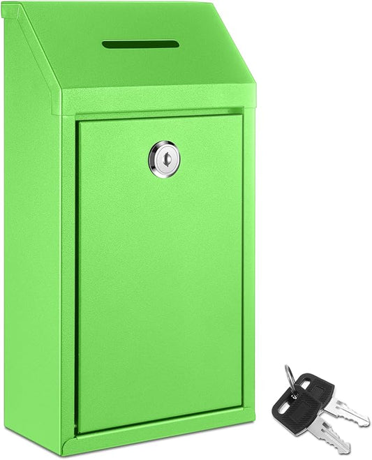 Metal Donation Cash Box Collection Safe Suggestion Box with Lock Wall Mounted Mailbox Delivery Ballot Container for Home Office Outdoor Door
