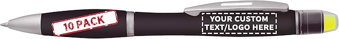 DISCOUNT PROMOS 10 Marathon Gel Highlighter Pens Pack - Customizable Text, Logo - Twist Mechanism, Ballpoint - Black