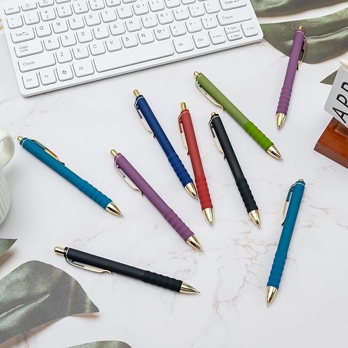 Linbsunne Ballpoint Pens Black Medium Point 1mm Pen with Super Soft Grip Ball Point Pen for Men Women Retractable Pens (Vintage-12 pcs)