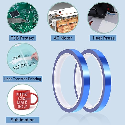 HTVRONT Heat Resistant Tape - 10mm X 33m Blue Heat Transfer Tape 2 Rolls Heat Tape, No Residue High Temperature Tape, High Adhesion Heat Tape for Sublimation, Heat Press, HTV Heat Transfer Tape