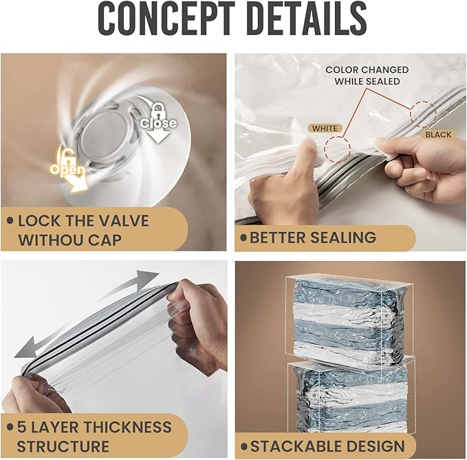 TAILI 8 Pack Vacuum Storage Bags, Jumbo Cube (31x40x15 Inch), Extra Large Vacuum Seal Bags for Clothes, Comforters and Blankets, Bedding, Closet Organization, Cream