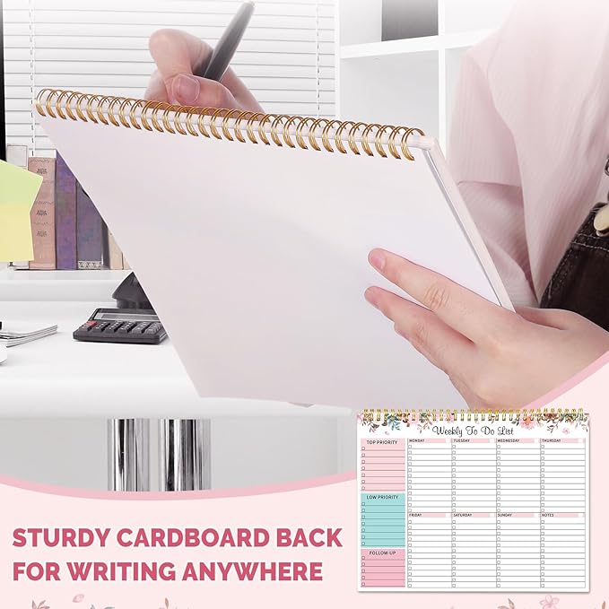 Weekly To Do List Notepad with 52 Undated Sheets, 8.5"×11" Weekly Desk Planner Undated Weekly Planner with Spiral Bound for Women & Man Home School and Work, Pink