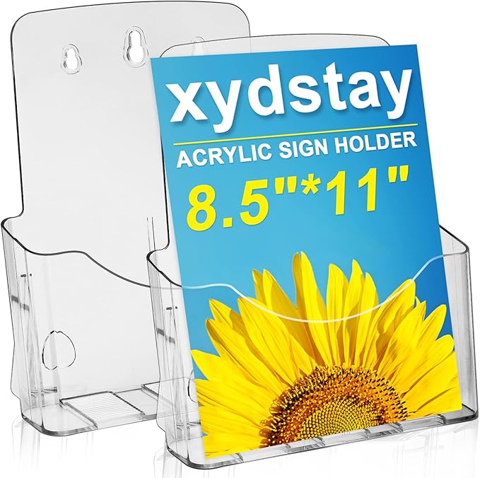 Acrylic Brochure Holder 8.5x11 Inches Slant Back Design, Clear Display Stand, Plastic Table Stand Sign Holder,Pamphlet Holder Flyer Holder, Acrylic Display Stand,for Office, Home, Store, 2 Pack