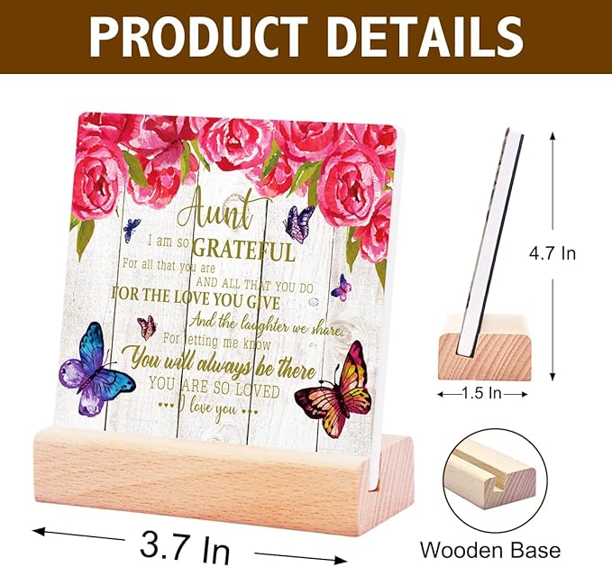 Appreciation Gift for Best Aunt,Aunt Pink Gifts from Niece,You Are So Loved Ceramic Plaque Sign Home Office Desk Shelf Decor for Auntie