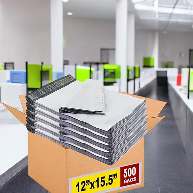 iMBAPrice 500 - 12 x 15.5 Premium Matte Finish White Poly Mailers Envelopes Bags (iMBA-5PM-500)