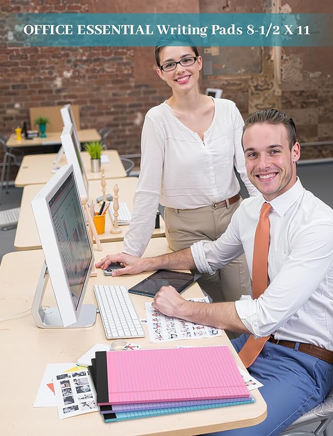 Legal Pads 8.5 x 11, 6 Pack Note Pads 8.5x11, Colored Legal Pads 8.5 x 11 College Ruled, 30 Sheets Per Writing Pads, Perforated Lined Paper Pads with Sturdy Backing, Notepads for School, Office, Home