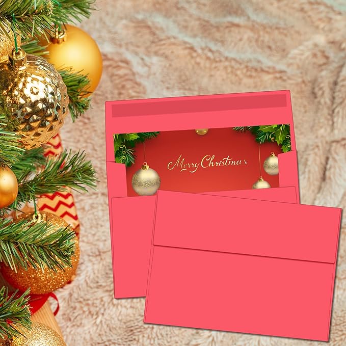 100 Packs 5x7 envelopes, A7 White Envelopes for Invitations Self Seal Printable for Greeting Cards, Weddings, Invitations, Photos, Postcards, Mailing (Red)