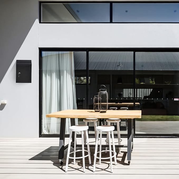 xydled Wall-Mount Mailbox,Heavy Duty Deposit Drop Box, Locking Metal Key Drop Box Suggestion Box with Key Lock,Secured Safe Storage Box Postbox for Home&Business Use,15x12x4 Inch,Black