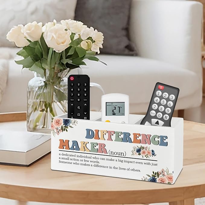 Difference Maker Gift, Office Decor for Women, Pen Pencil Holder Organizer for Desk Accessories, Appreciation Thank You Gifts for Teachers Boss Leader Coworkers Wooden Box Sign