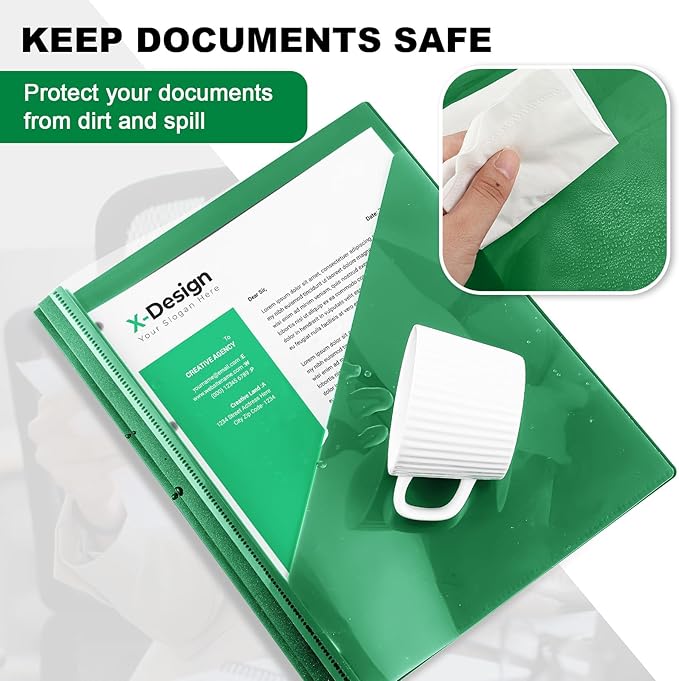 Teling 24 Pcs Clear Report Cover with 3 Prongs, Plastic Report Presentation Folders 90 Sheet Capacity Resume Document Covers for School Office(Green)