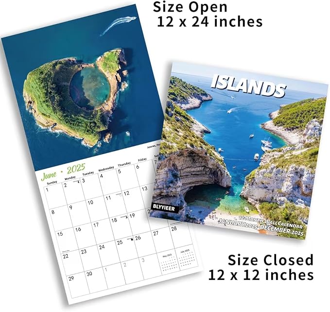2025 Wall Calendar,Islands Monthly Wall Calendar, 12" x 24" Open,Family Planner Calendar,Home & Office Organizer,Hangable
