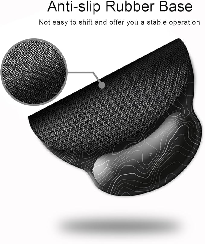 Ergonomic Mouse Pad with Wrist Support,Mouse Pad with Wrist Rest,Relieve Wrist Pain Mousepad Non-Slip Rubber Base,Mouse Pads for Desk,Computers,Laptop,Office,Home,Accessories Black Topographic Line