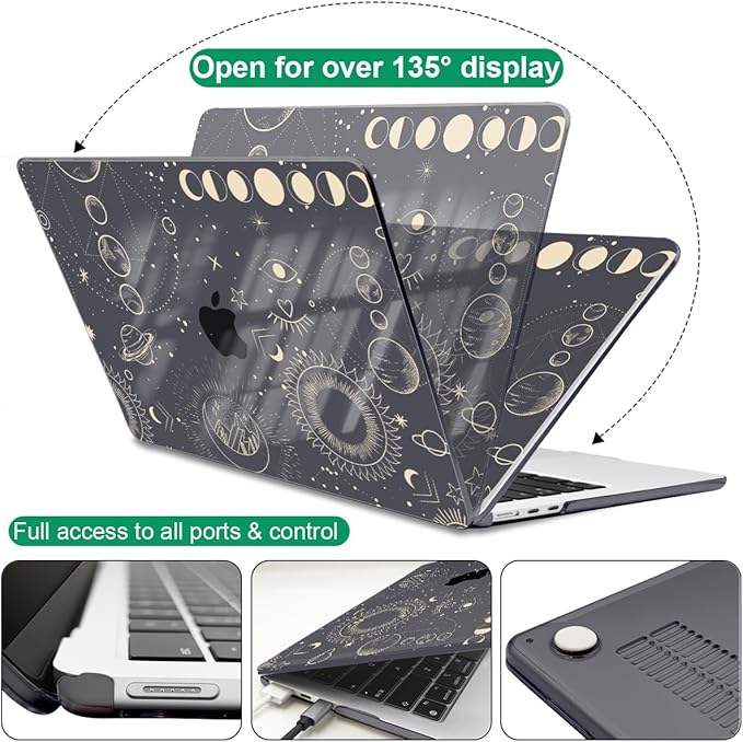 for MacBook Air 13.6 Inch Case M4 A3240 A3113 M3 A2681 M2 2025 2024 2023 2022 Release, Pattern Plastic Hard Shell Case Cover for Mac Air 13 inch M4 M3 M2 Chip Touch ID, Total Lunar Eclipse