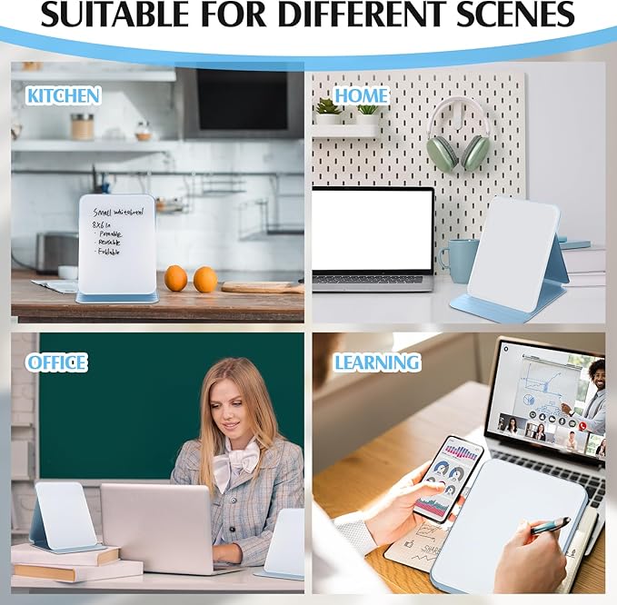 2 Pcs Small Glass Desktop Whiteboard with Reversable Stand 8 x 6 Inch Mini Dry Erase White Board Easel with 2 Markers Reusable Desk Notepad for Home Office School Supplies(Blue)