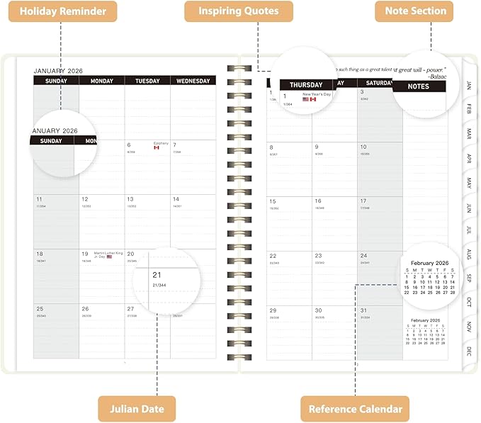 2026 Planner, Weekly and Monthly Calendar Planning Agenda, Jan 2026 - Dec 2026, Academic Planner Book, Desk Accessories and Office Supplies for women & men - A5 (6.3'' x 8.5'')