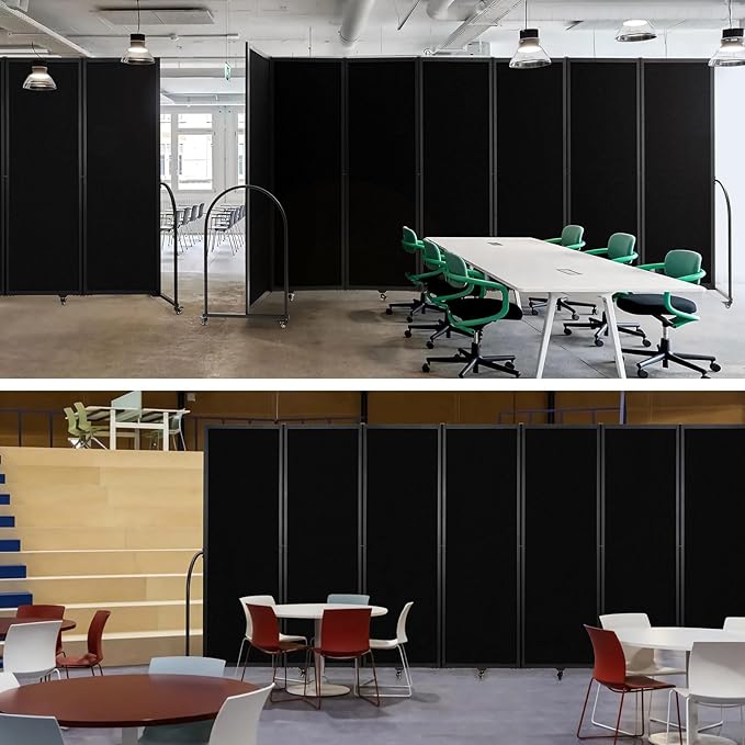 Folding Room Partition,Privacy Room Screen with Arms,Office Dividers Partition Wall,14'3"L* 6'7"H,Black