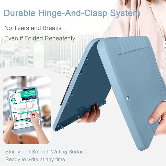Clipboard with Storage,Storage Clipboard with Pen Holder, A4 Binder Clip Boards 8.5x11 with Low Profile Clip,Side Opening Nursing Clipboards, Clipboards Folder for Office Supplies-Light Blue