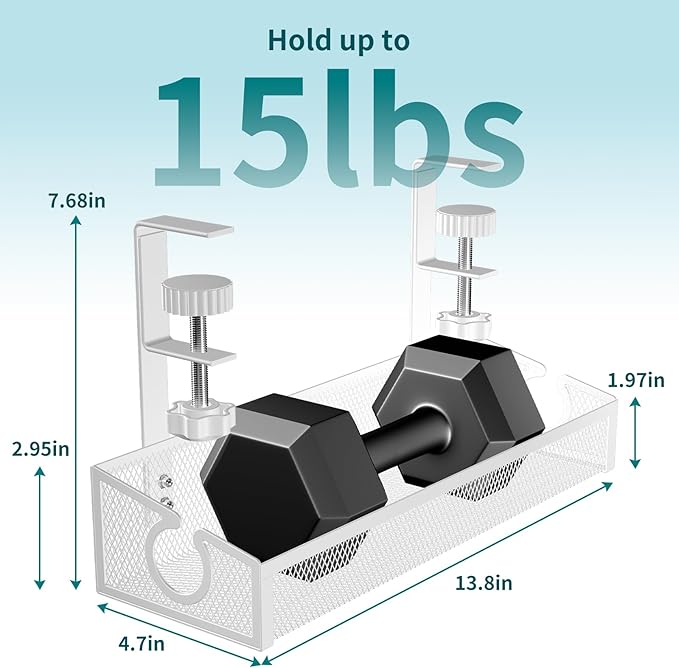 Under Desk Cable Tray White, No Drill Cable Organizer with Clamp for Wire Management, PC Cord Organizer & Workspace Accessories for Office, Home