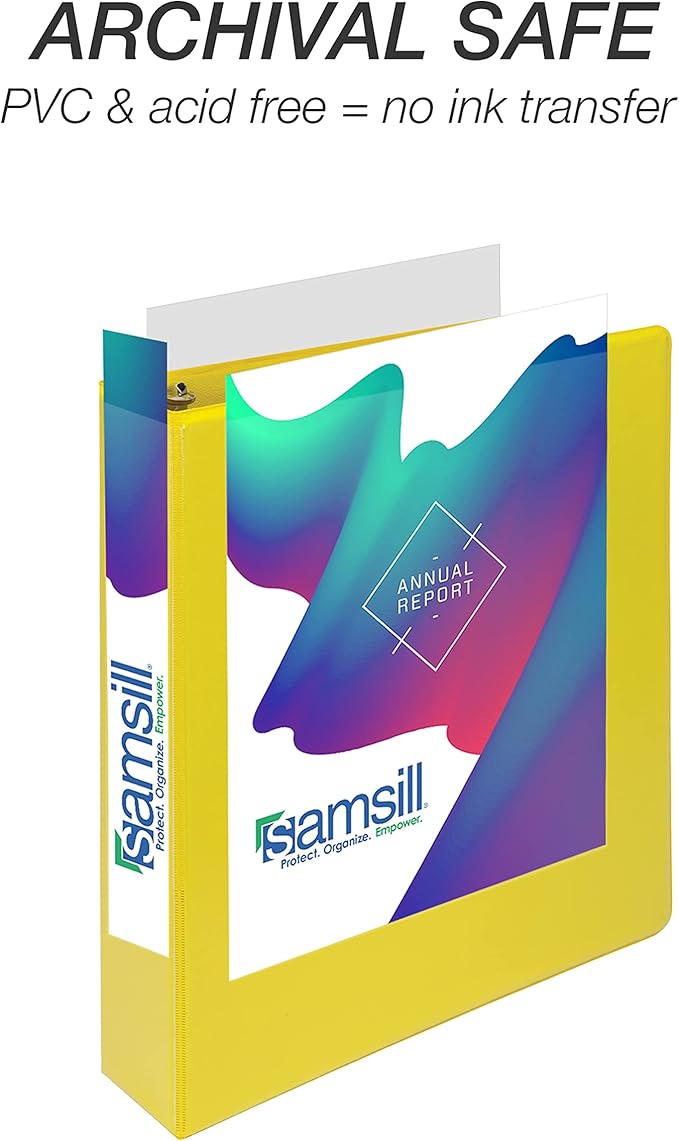 Samsill Durable 1.5 inch 3 Ring Binder, Made in USA, D Ring Binder, FSC 100% Recycled Chipboard, Yellow, 12 Pack