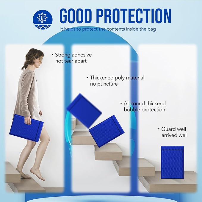 Fuxury Large Bubble Mailers 10.5x16" 40 Pack Self Seal Padded Envelopes Waterproof Mailing Envelopes Bubble #5 Cushioning Padded Mailers for Small Business Packaging Royal Blue