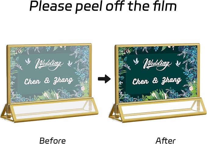 Acrylic Sign Holders Golden Border 8 Pack 6x4 Wedding Table Number Frames Double Sided Table Menu Stands with Horizontal Stand, Photos and Art Display