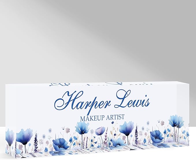 Custom Name Plate for Desk, Personalized Acrylic Office Name Sign with Name & Title, Elegant Desk Decor for Women Men, Employee Appreciation Gift (Blue-1)