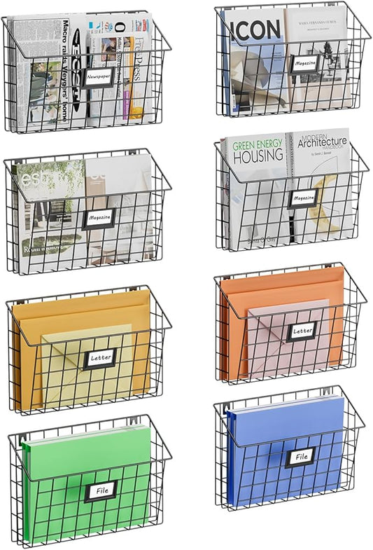 X-cosrack Detachable Hanging Wall Files Organizer & 8-Tier Metal Folder Wall File Holder with Tag Slot Mounts on Wall and Door for Office, Home, and Work Easy Organizing,Black(Patent Pending)