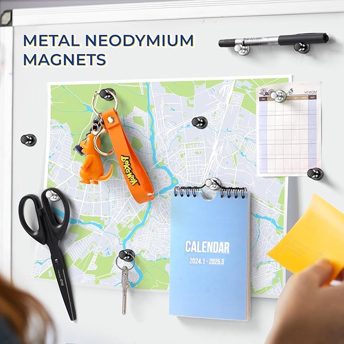 VNDUEEY 12 Pcs Fridge Magnets Refrigerator Magnets, Black-Silver Whiteboard Magnets, Magnetic Push Pins, Strong Metal Magnets for Locker, Office, School, Home