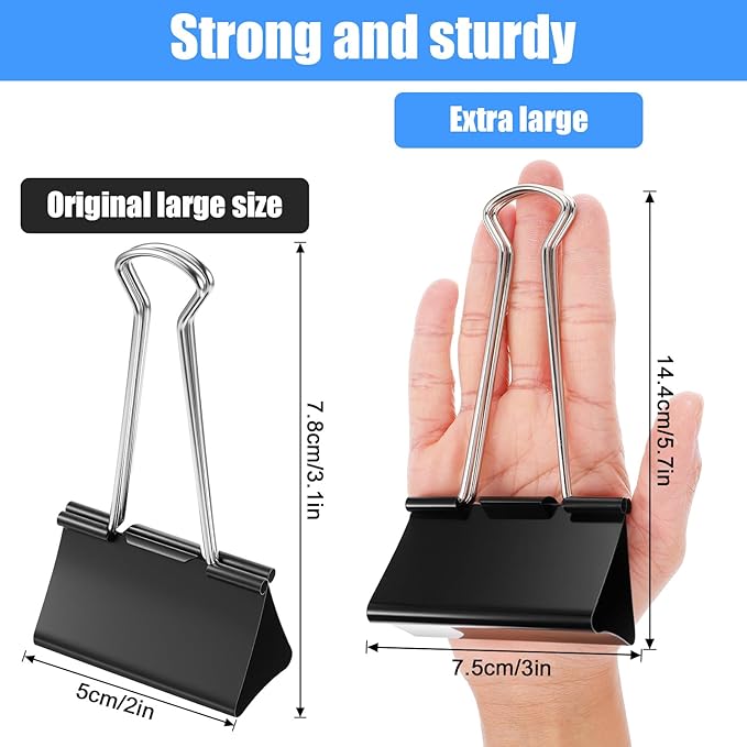 20 Pack 3 Inch Jumbo Binder Clips, Heavy Duty Extra Large Paper Clamps for Office, Home, Document Organization, Black