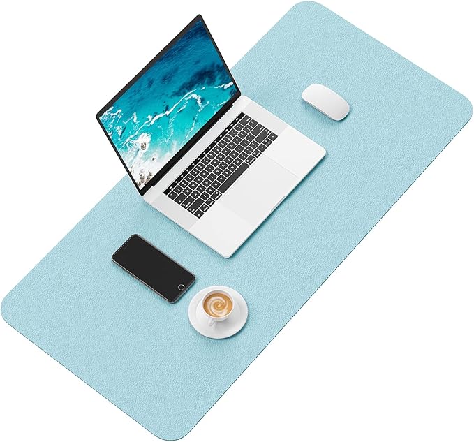 Hsurbtra Desk Pad, 30" x 14" PU Leather Desk Mat, XL Extended Mouse Pad, Waterproof Desktop Blotter Protector, Non-Slip Ultra Thin Large Laptop Keyboard Writing Mat for Office Home, Lake Blue