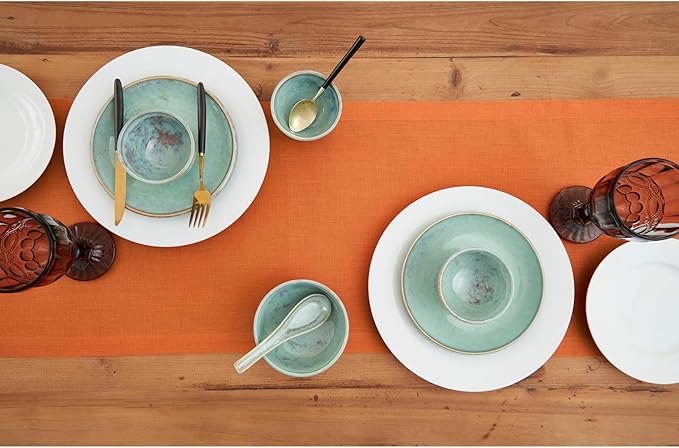 Solino Home Linen Pumpkin Table Runner 60 Inches - 100% Pure Linen Farmhouse Short Table Runner 14 x 60 Inch Ideal for Dresser and Coffee Tables - Fete - Fall, Autumn, Thanksgiving, Holiday