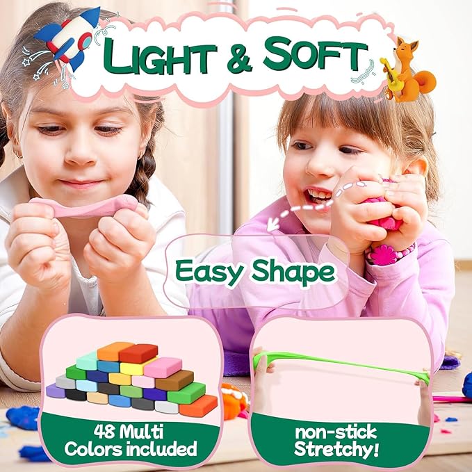 Chico Land Clay Kit - 48 Colors Air Dry Clay, Gift for Boys & Girls Age 4+ Year Old, DIY Model Modeling kit for Kids, with Sculpting Tools, Decoration Accessories, Kids Art Crafts