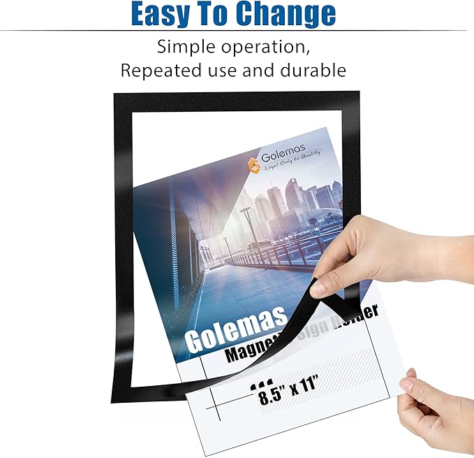 Magnetic Sign Holder, 8.5 x 11 Wall Mount Self Adhesive Document Display Frames, Double Sided Display for Glass Window (Black, 2pack)
